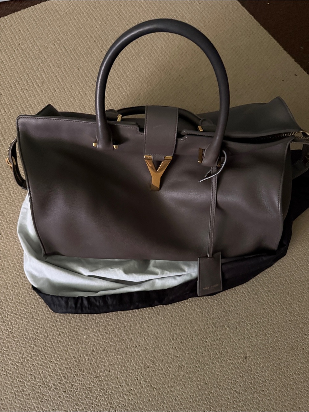 Saint Laurent large Cabas ChYc satchel in grey gold hardware
